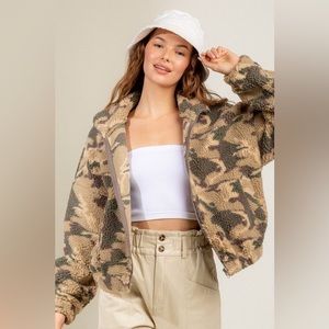 Graphic print casual fuzzy jacket